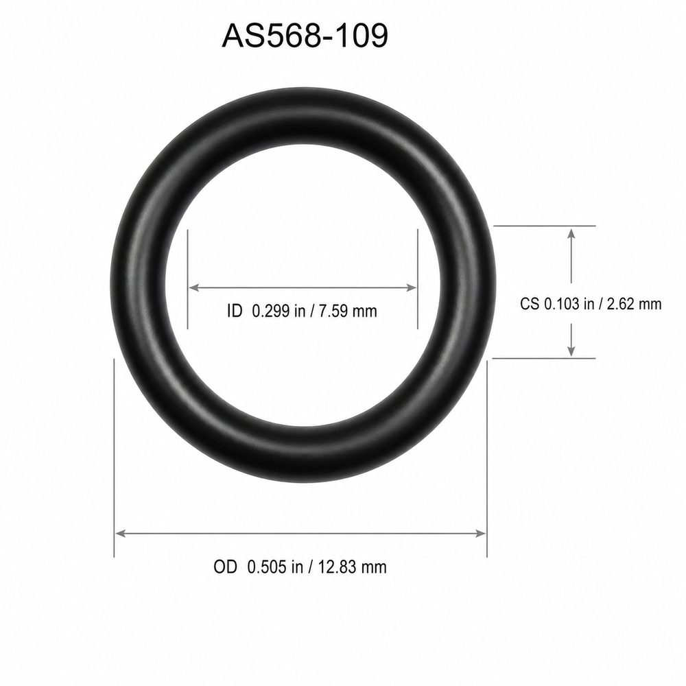 AS568-109 smooth black O-ring with ID, OD and cross-section dimensions
