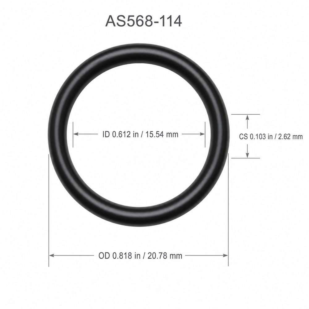 AS568-114 smooth black O-ring with ID, OD and cross-section dimensions