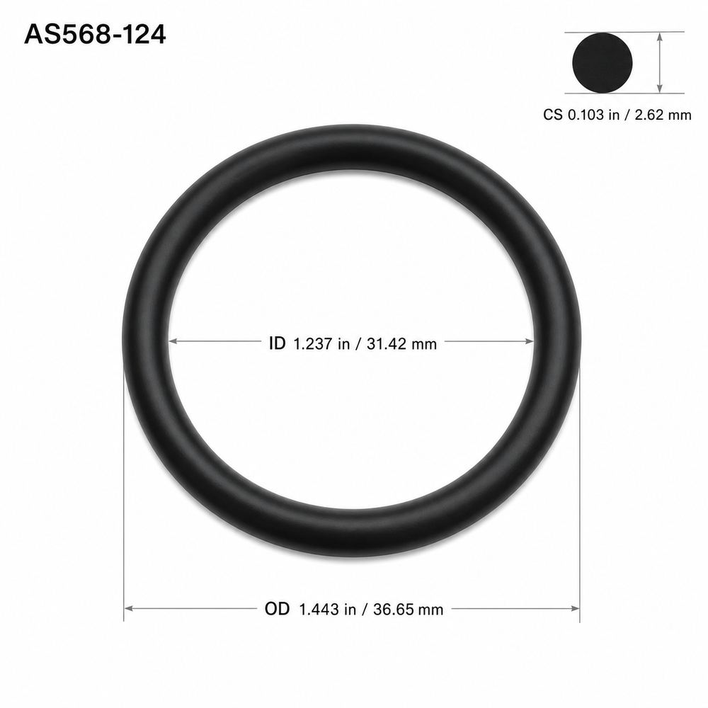 AS568-124 smooth black O-ring with ID, OD and cross-section dimensions