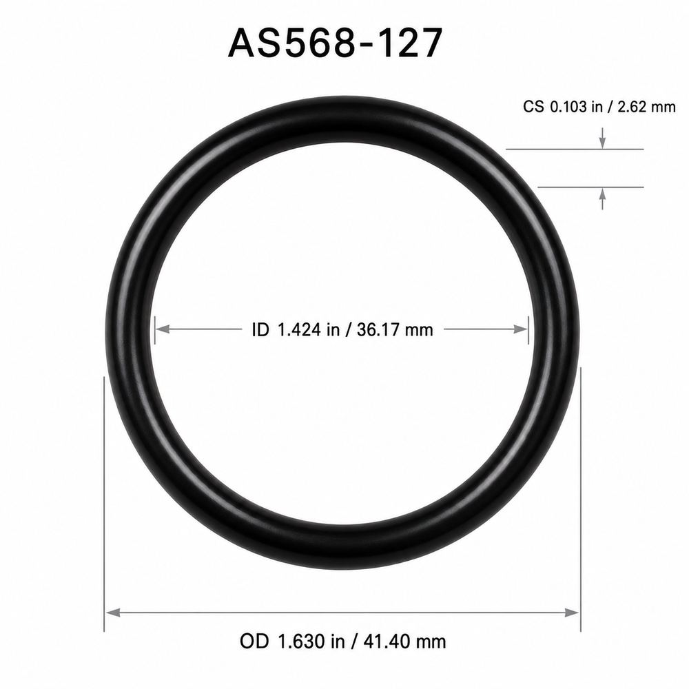 AS568-127 smooth black O-ring with ID, OD and cross-section dimensions