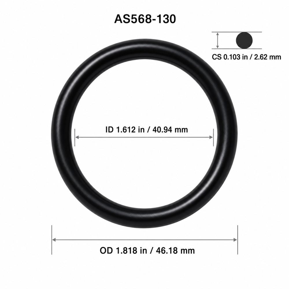 AS568-130 smooth black O-ring with ID, OD and cross-section dimensions