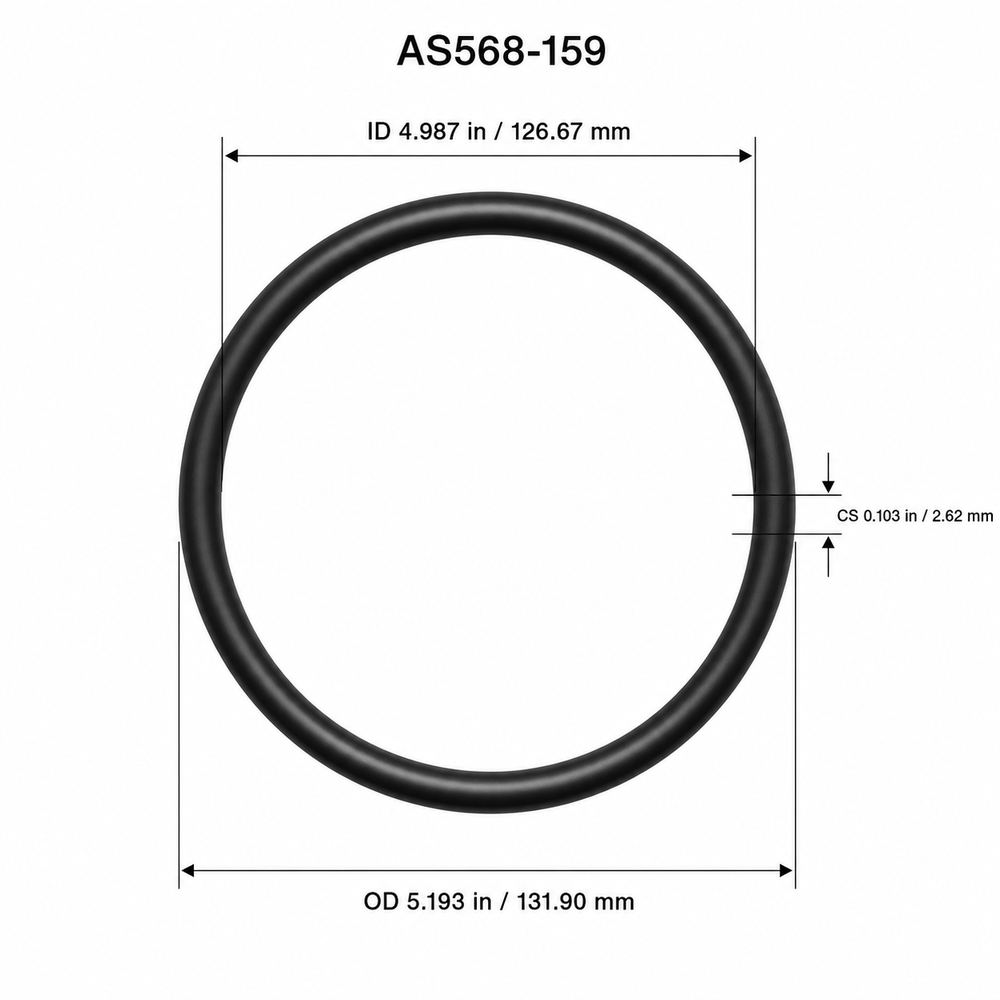 AS568-159 smooth black O-ring with ID, OD and cross-section dimensions