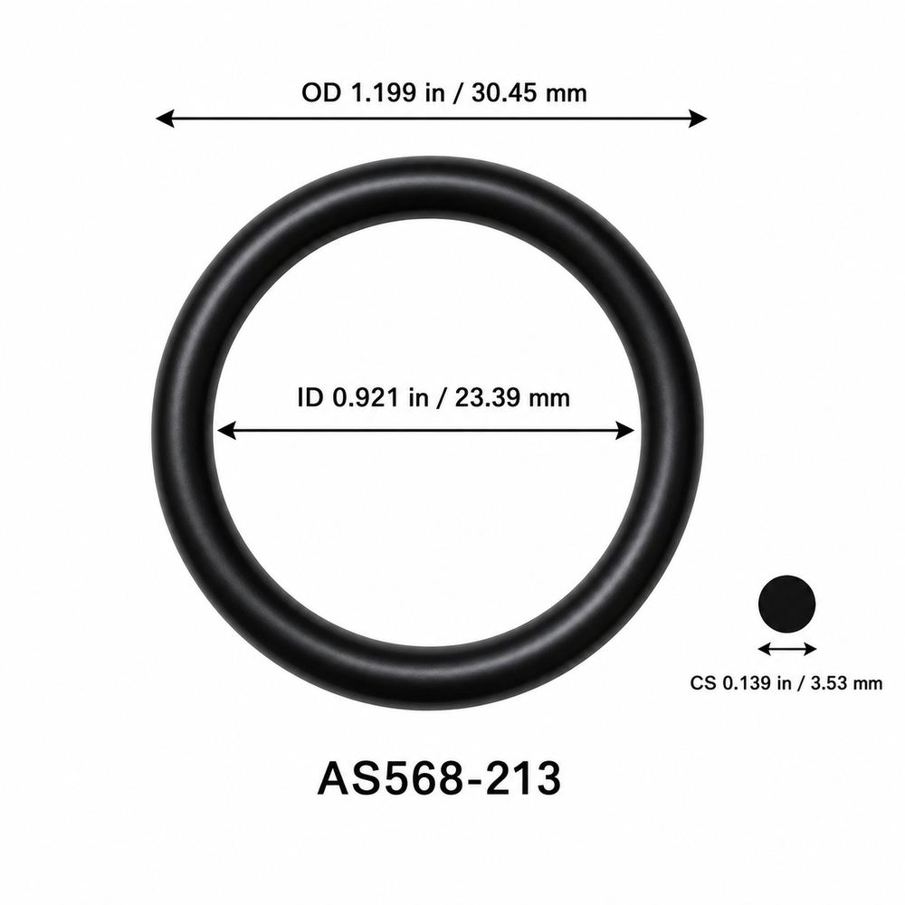 AS568-213 smooth black O-ring with ID, OD and separate cross-section dimensions