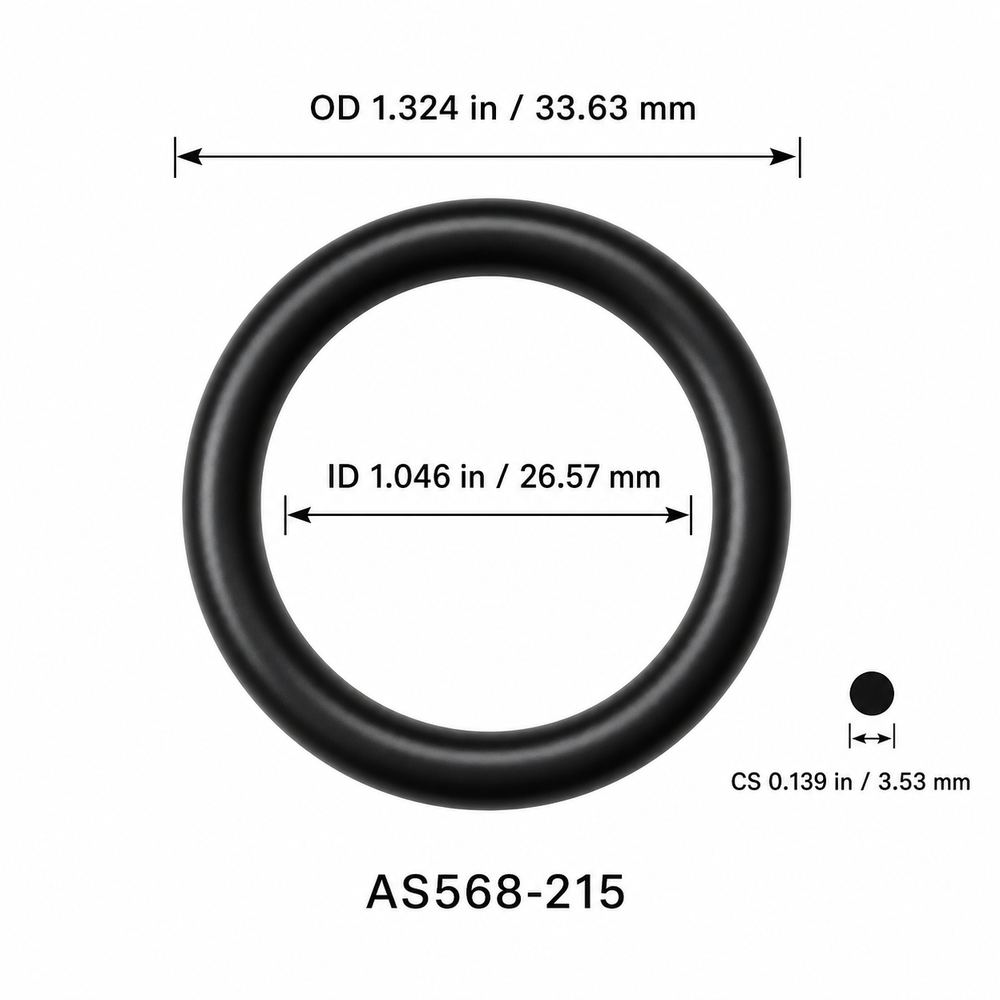 AS568-215 smooth black O-ring with ID, OD and separate cross-section dimensions