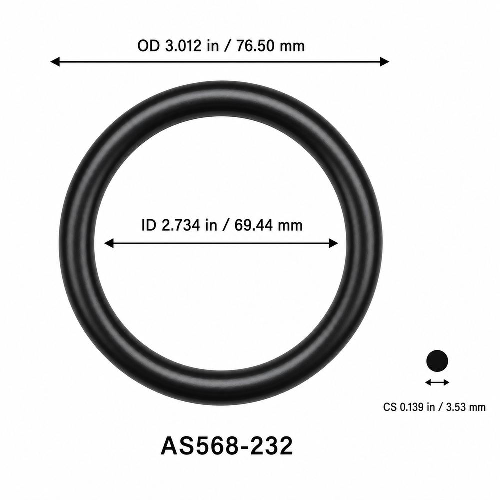 AS568-232 O-Ring – 2.734 in ID × 0.139 in CS – dimensional diagram showing ID, OD and cross-section