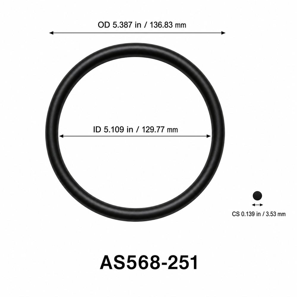 AS568-251 O-Ring – 5.109 in ID × 0.139 in CS – dimensional diagram showing ID, OD and cross-section