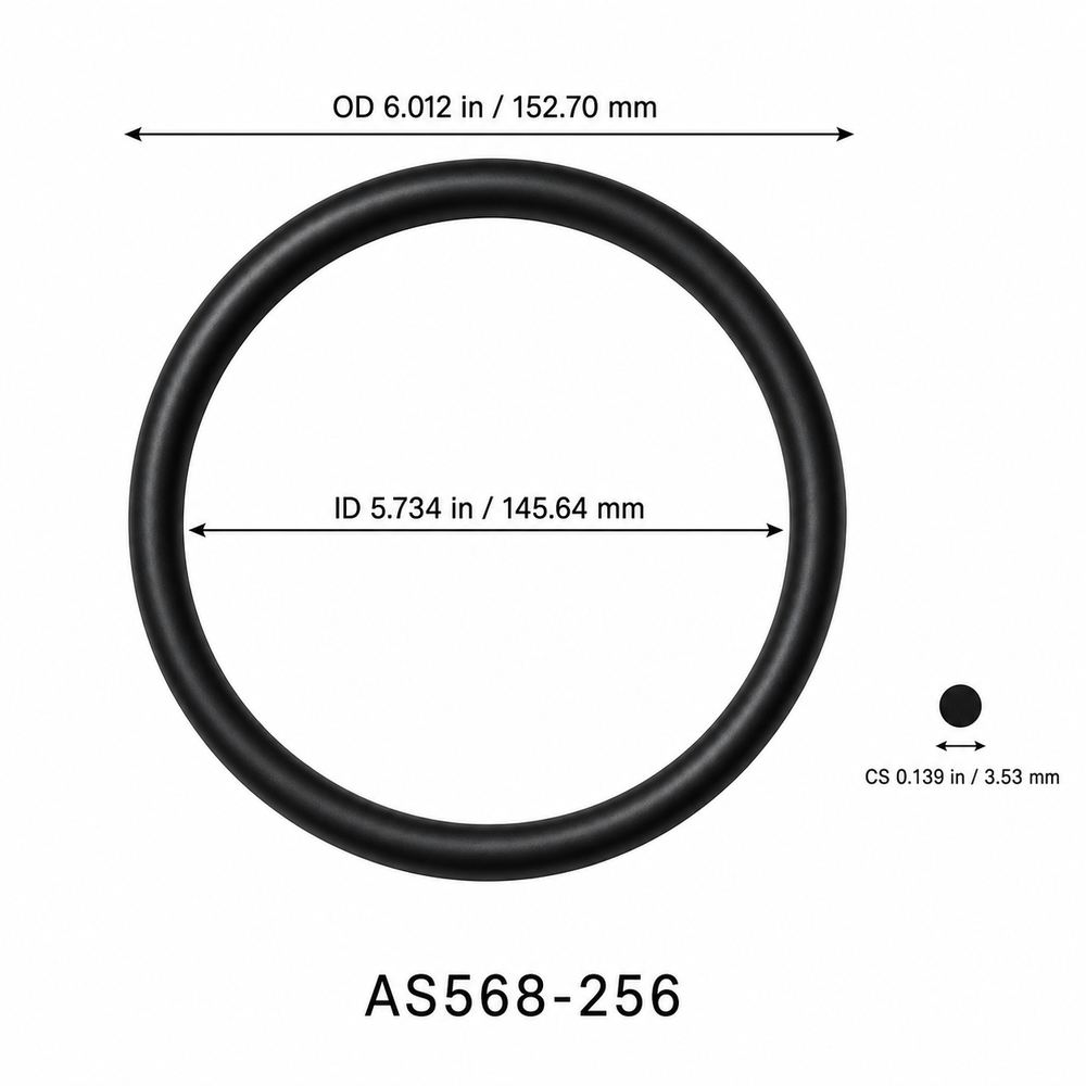 AS568-256 O-Ring – 5.734 in ID × 0.139 in CS – dimensional diagram showing ID, OD and cross-section