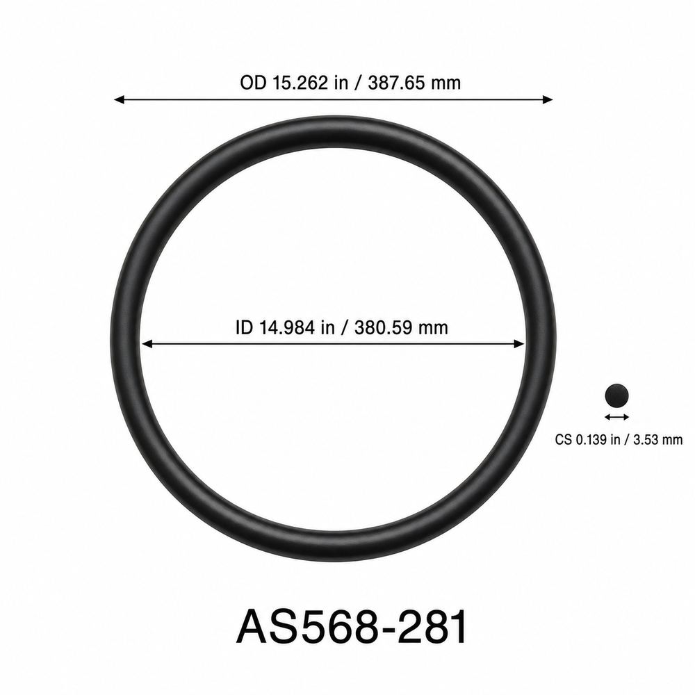 AS568-281 O-Ring – 14.984 in ID × 0.139 in CS – dimensional diagram showing ID, OD and cross-section