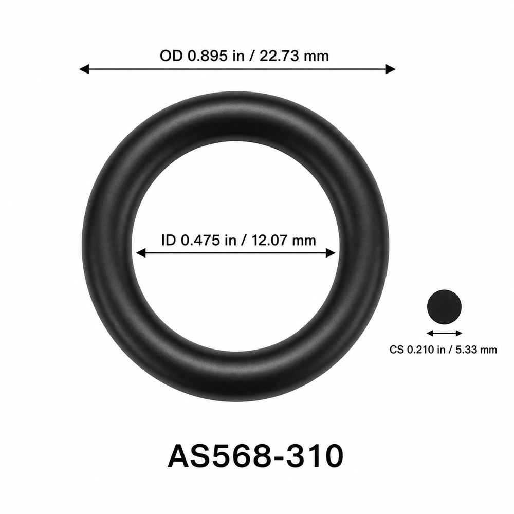 AS568-310 O-Ring – 0.475 in ID × 0.210 in CS – dimensional diagram showing ID, OD and cross-section