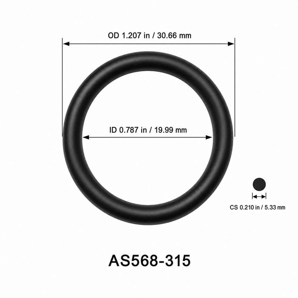 AS568-315 O-Ring – 0.787 in ID × 0.210 in CS – dimensional diagram showing ID, OD and cross-section