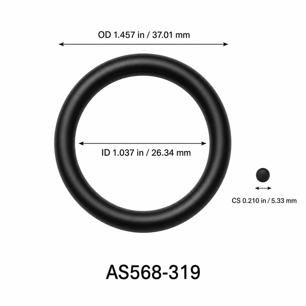 AS568-319 O-Ring – 1.037 in ID × 0.210 in CS – dimensional diagram showing ID, OD and cross-section