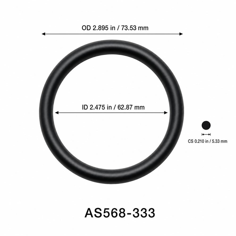 AS568-333 O-Ring – 2.475 in ID × 0.210 in CS – dimensional diagram showing ID, OD and cross-section