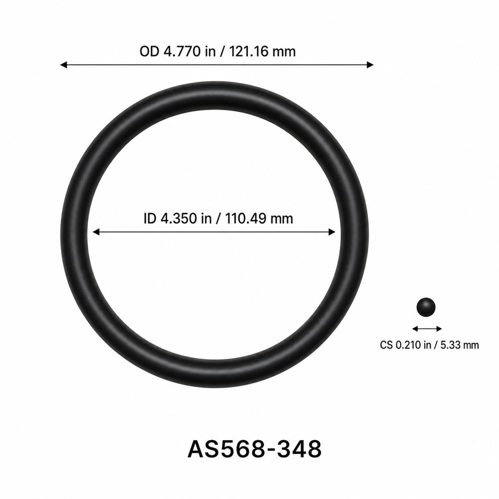 AS568-348 O-Ring – 4.350 in ID × 0.210 in CS – dimensional diagram showing ID, OD and cross-section