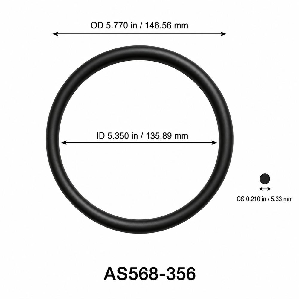 AS568-356 O-Ring – 5.350 in ID × 0.210 in CS – dimensional diagram showing ID, OD and cross-section