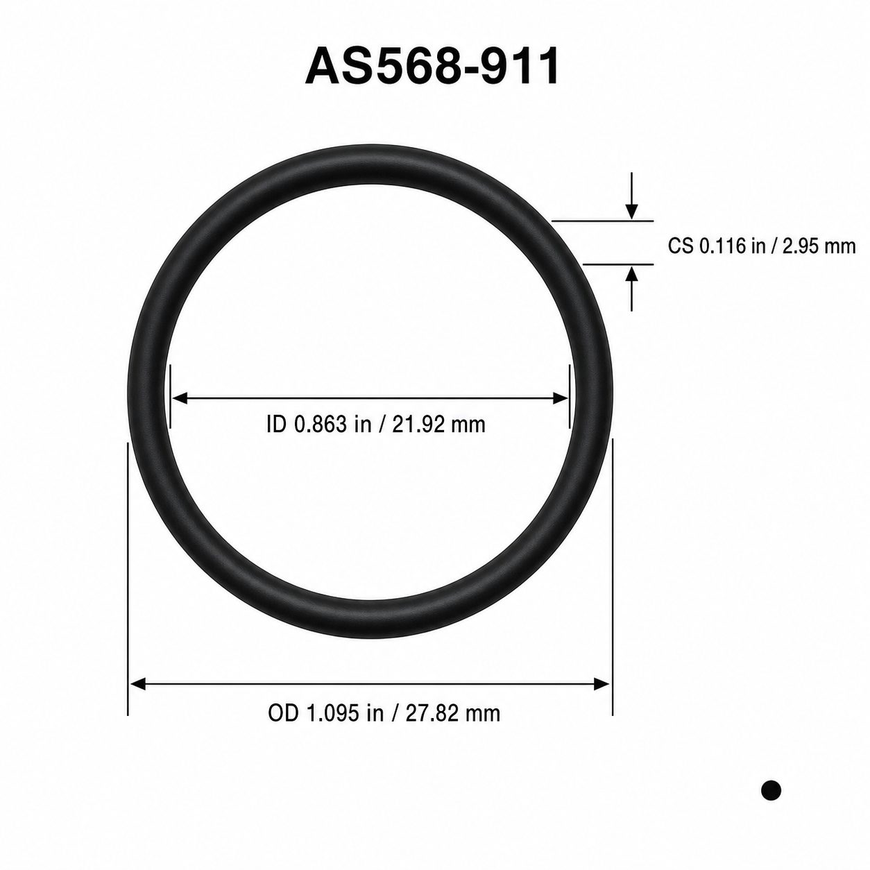 AS568-911 O-Ring Boss Seal – 0.863 in ID × 0.116 in CS – dimensional diagram showing ID, OD and cross-section