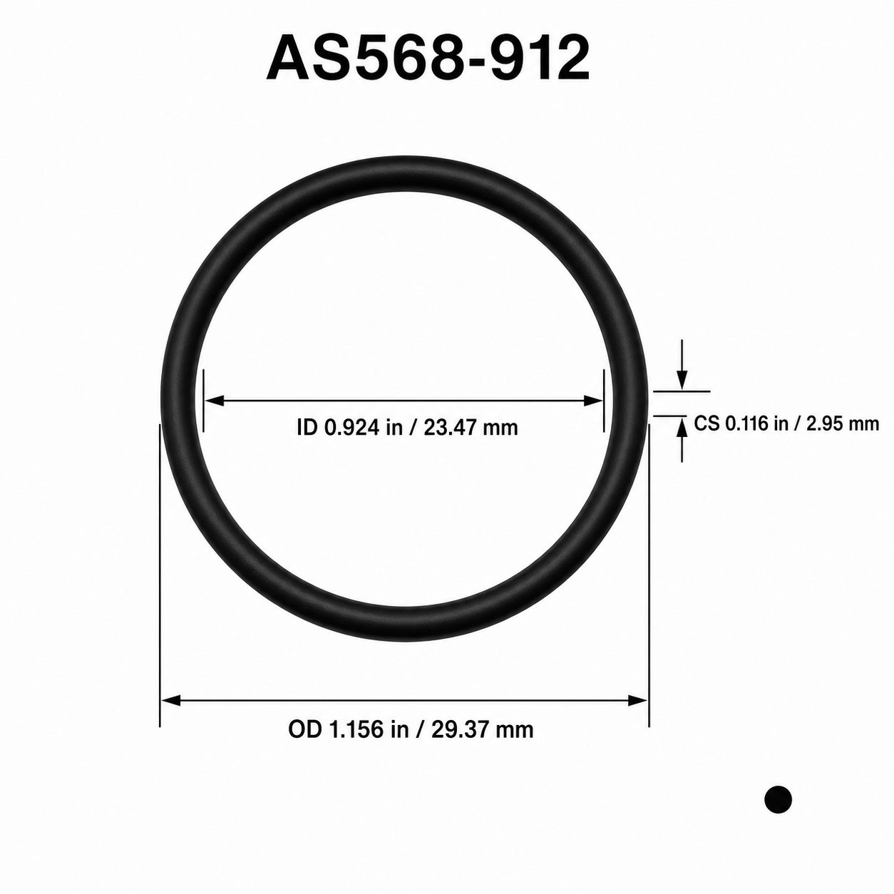 AS568-912 O-Ring Boss Seal – 0.924 in ID × 0.116 in CS – dimensional diagram showing ID, OD and cross-section