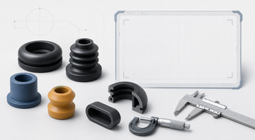 Generic molded rubber parts with a blank technical review frame