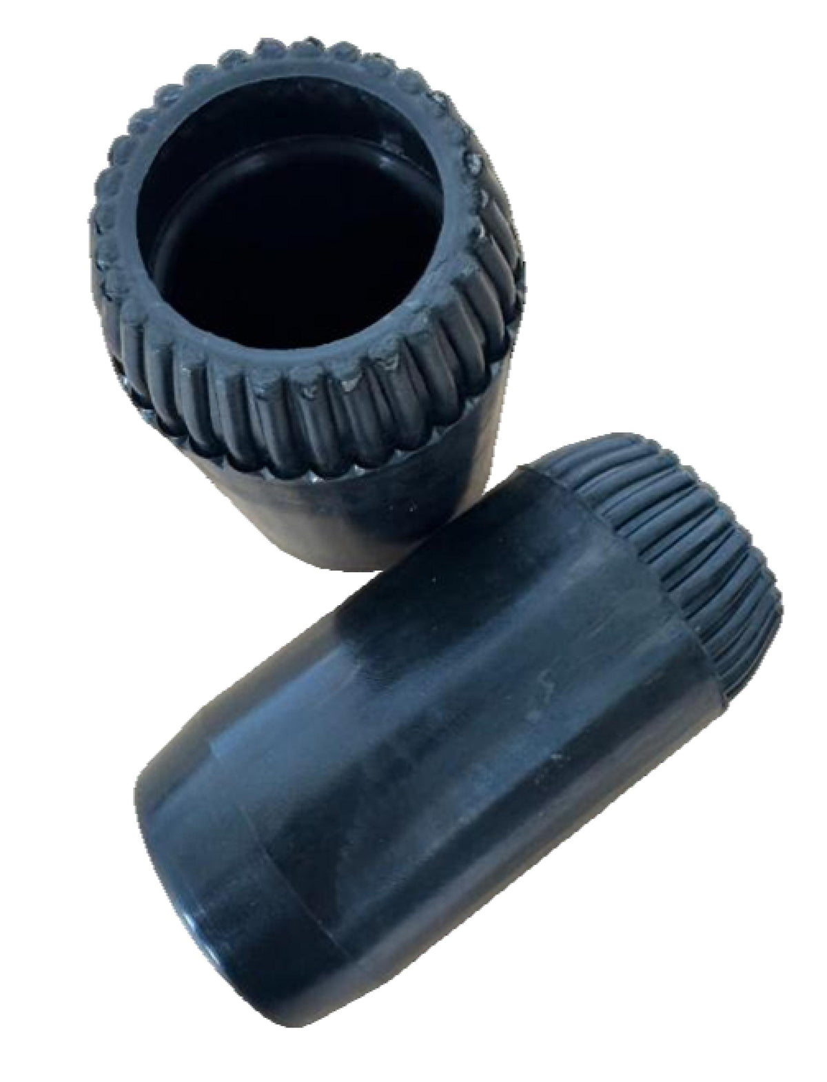 Two black 2-1/2 in PW/UF wire-reinforced swab cups on a white background