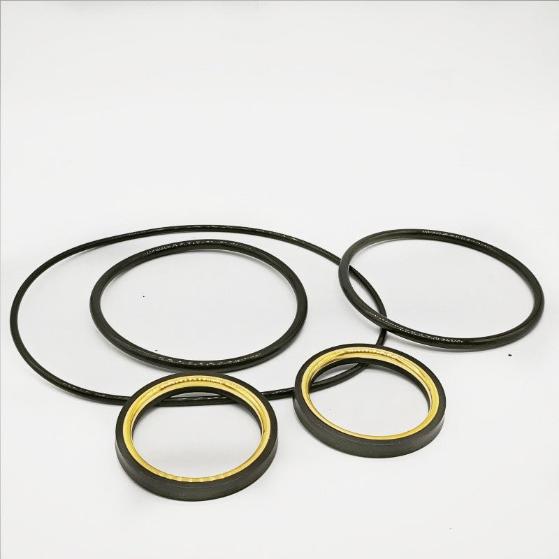 2 in Low-Torque Plug Valve Seal Kit, black and gold seal components on white