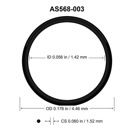 AS568-003 O-Ring – 0.056 in ID × 0.060 in CS – dimensional diagram showing ID, OD and cross-section