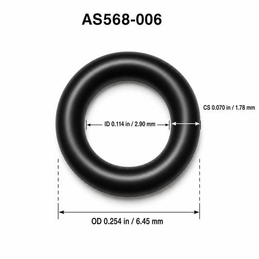 AS568-006 smooth O-ring dimensions: 2.90 mm ID, 1.78 mm cross section, 6.45 mm OD
