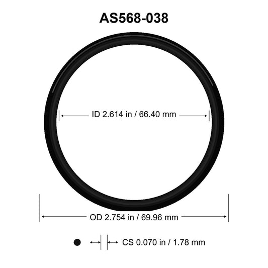 AS568-038 O-Ring – 2.614 in ID × 0.070 in CS – dimensional diagram showing ID, OD and cross-section