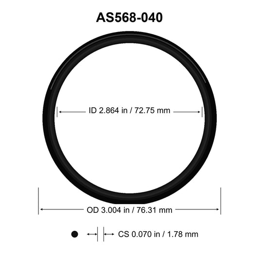 AS568-040 O-Ring – 2.864 in ID × 0.070 in CS – dimensional diagram showing ID, OD and cross-section