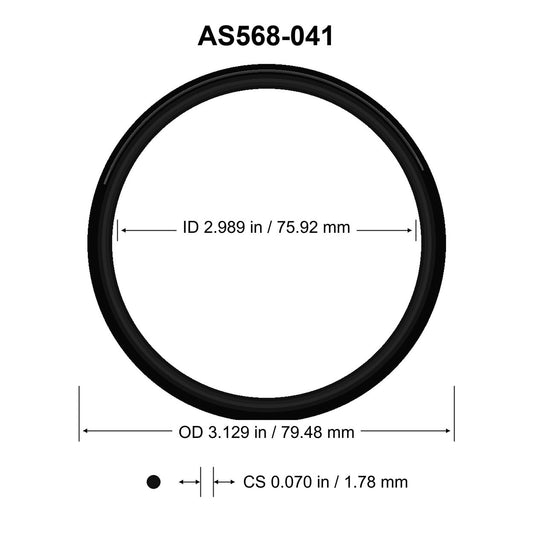 AS568-041 O-Ring – 2.989 in ID × 0.070 in CS – dimensional diagram showing ID, OD and cross-section