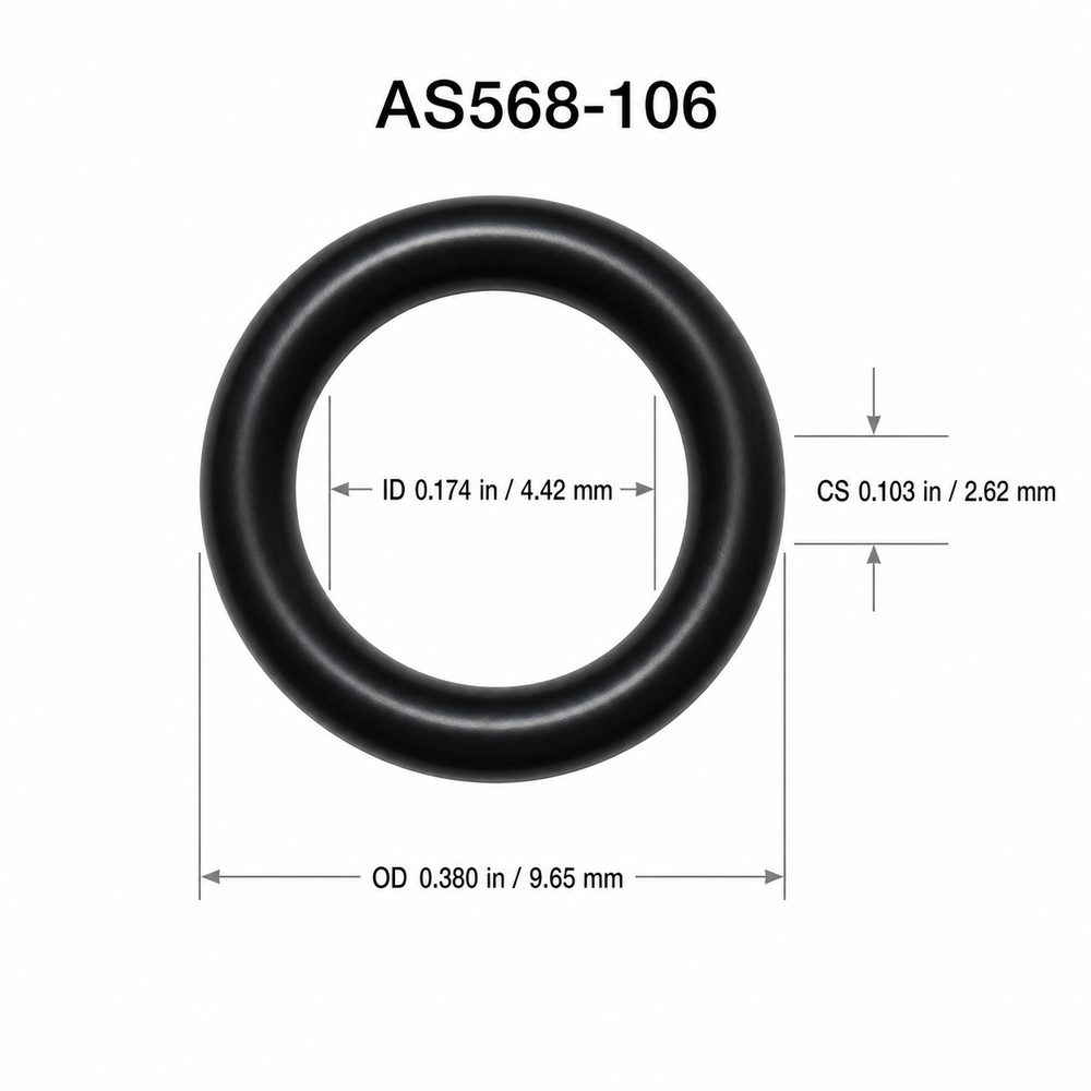 AS568-106 smooth black O-ring with ID, OD and cross-section dimensions