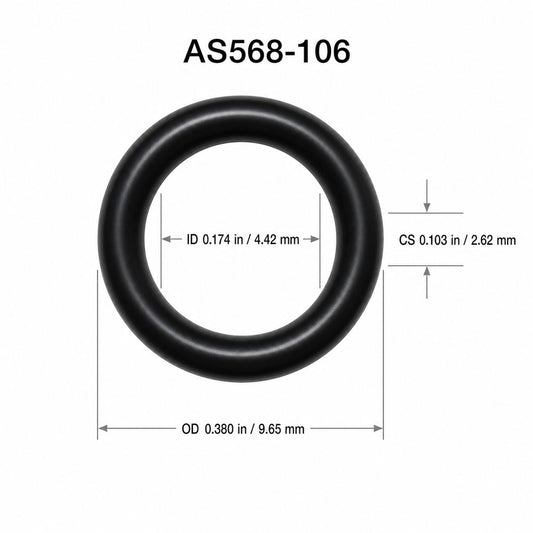 AS568-106 smooth black O-ring with ID, OD and cross-section dimensions
