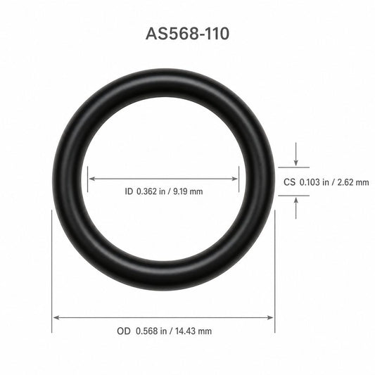 AS568-110 smooth black O-ring with ID, OD and cross-section dimensions