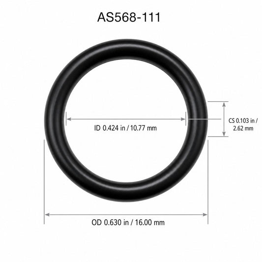 AS568-111 smooth black O-ring with ID, OD and cross-section dimensions