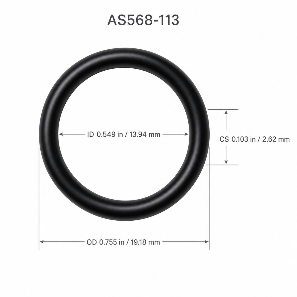 AS568-113 smooth black O-ring with ID, OD and cross-section dimensions