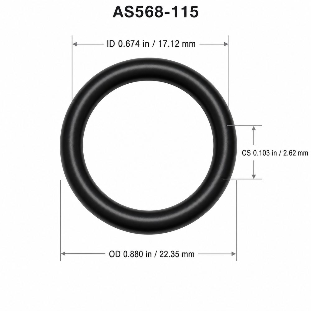 AS568-115 smooth black O-ring with ID, OD and cross-section dimensions