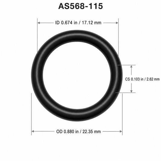 AS568-115 smooth black O-ring with ID, OD and cross-section dimensions
