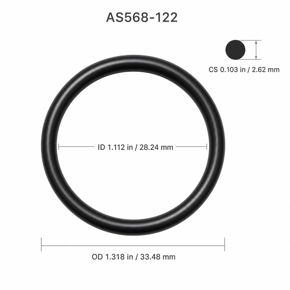 AS568-122 smooth black O-ring with ID, OD and cross-section dimensions