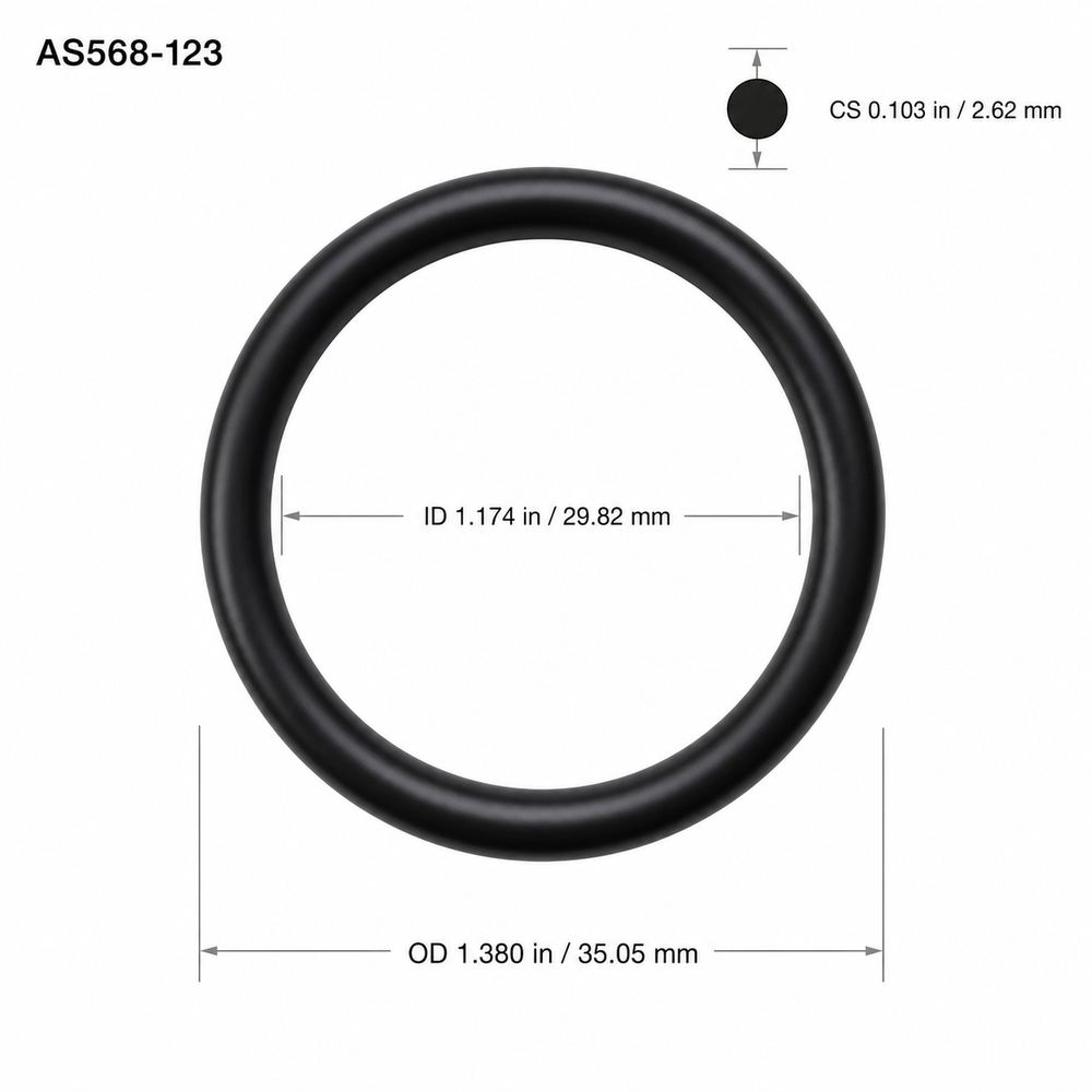 AS568-123 smooth black O-ring with ID, OD and cross-section dimensions