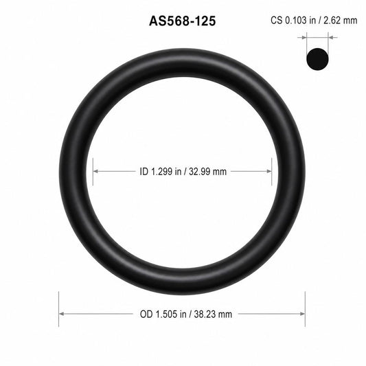 AS568-125 smooth black O-ring with ID, OD and cross-section dimensions