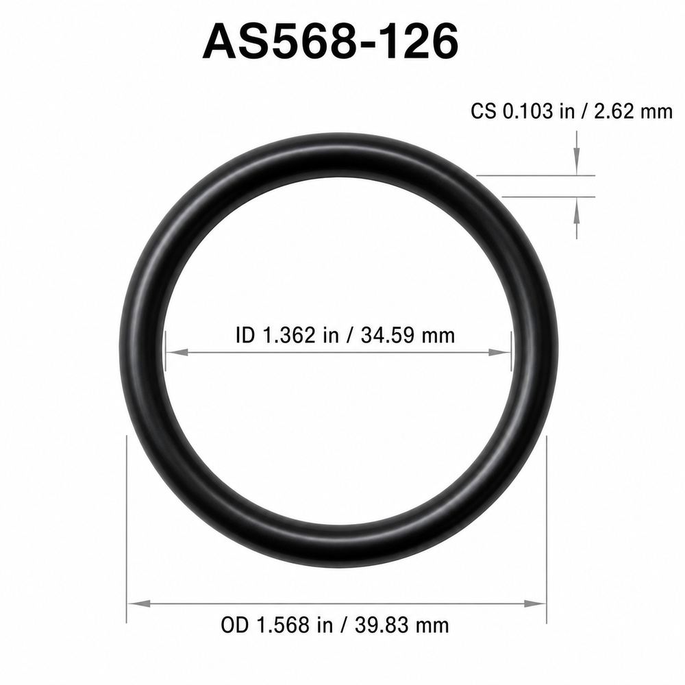 AS568-126 smooth black O-ring with ID, OD and cross-section dimensions