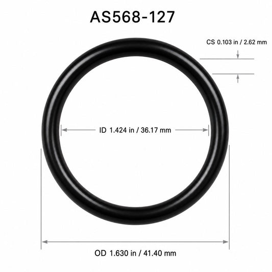 AS568-127 smooth black O-ring with ID, OD and cross-section dimensions