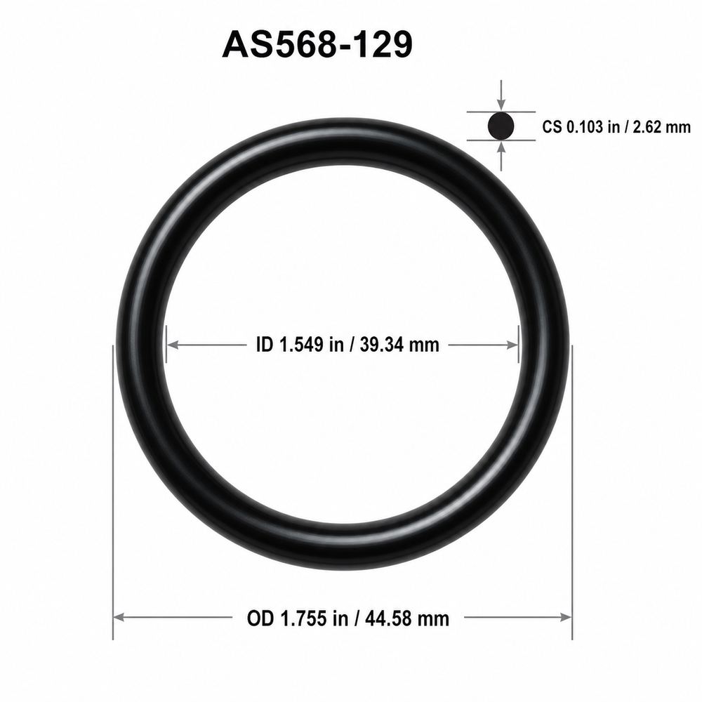 AS568-129 smooth black O-ring with ID, OD and cross-section dimensions