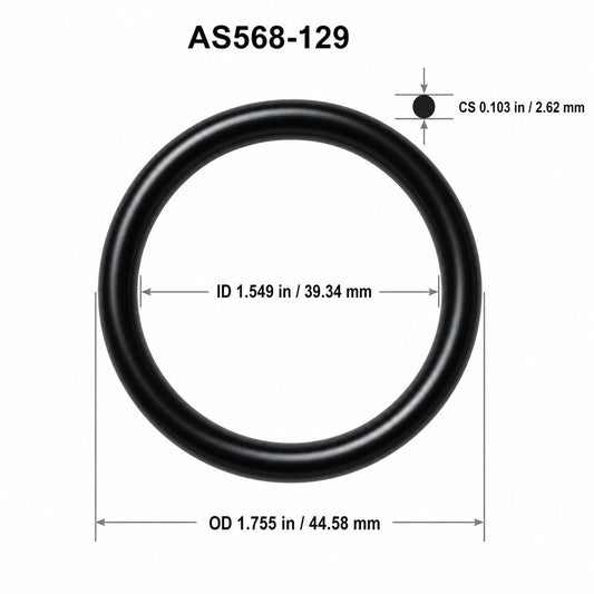 AS568-129 smooth black O-ring with ID, OD and cross-section dimensions