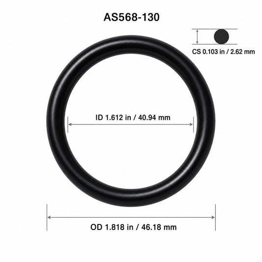 AS568-130 smooth black O-ring with ID, OD and cross-section dimensions