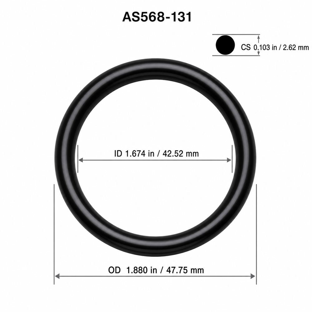 AS568-131 smooth black O-ring with ID, OD and cross-section dimensions