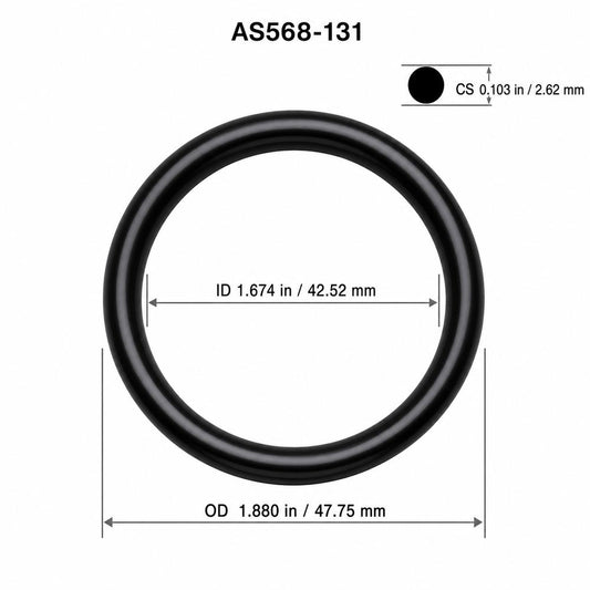 AS568-131 smooth black O-ring with ID, OD and cross-section dimensions