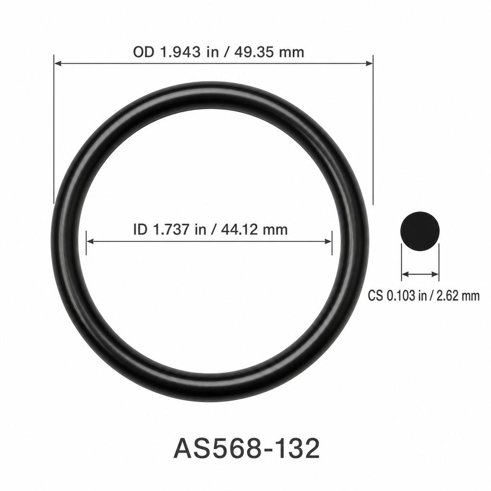 AS568-132 smooth black O-ring with ID, OD and cross-section dimensions