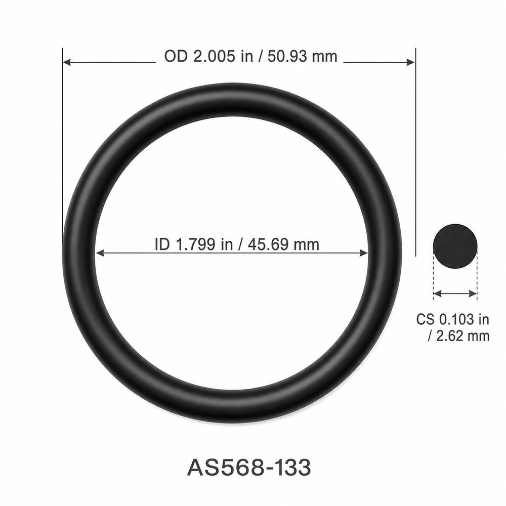 AS568-133 smooth black O-ring with ID, OD and cross-section dimensions