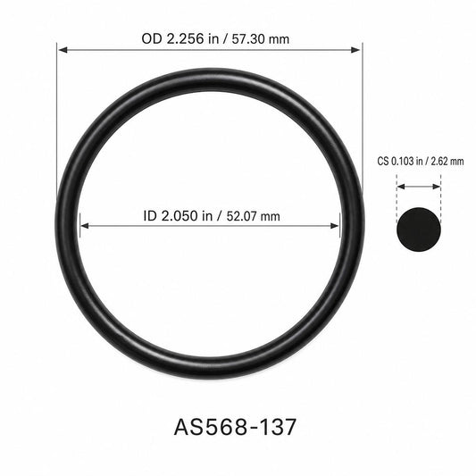 AS568-137 smooth black O-ring with ID, OD and cross-section dimensions