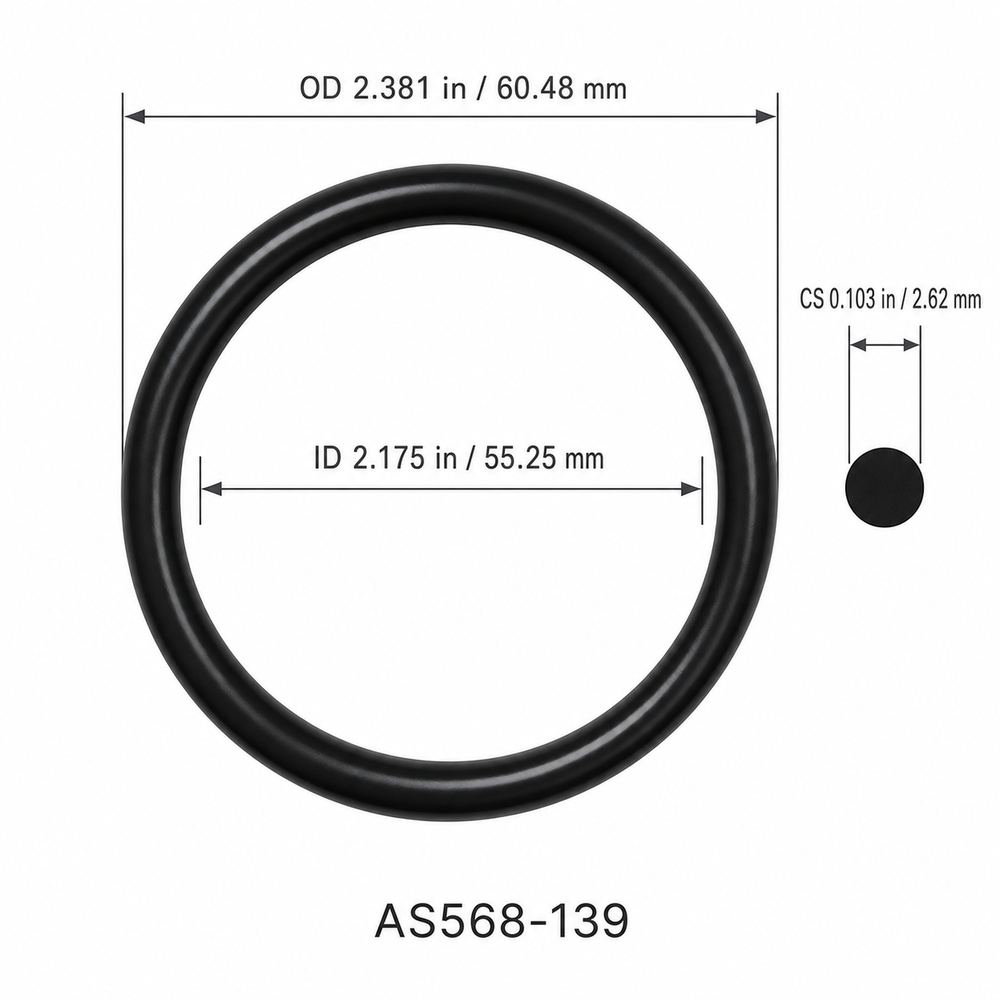 AS568-139 smooth black O-ring with ID, OD and cross-section dimensions