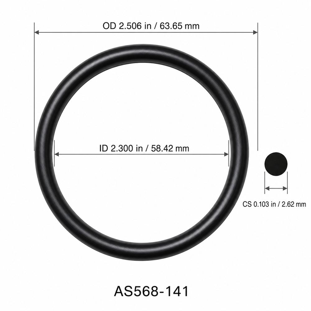AS568-141 smooth black O-ring with ID, OD and cross-section dimensions